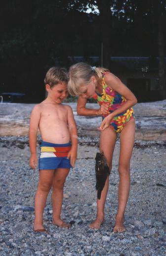 Sarah & Alex with rock cod on Kent's Beach